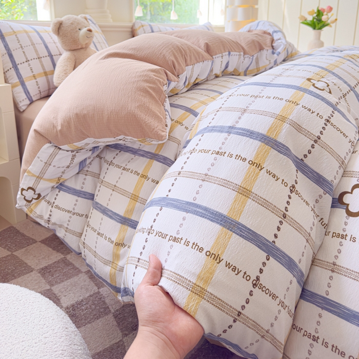 91家纺网 家纺一手货源 找家纺 蓝淋家纺 2025新款亲肤舒适皱皱棉印花四件套 灵感-灰