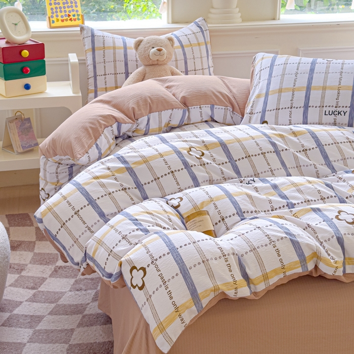 91家纺网 家纺一手货源 找家纺 蓝淋家纺 2025新款亲肤舒适皱皱棉印花四件套 灵感-灰