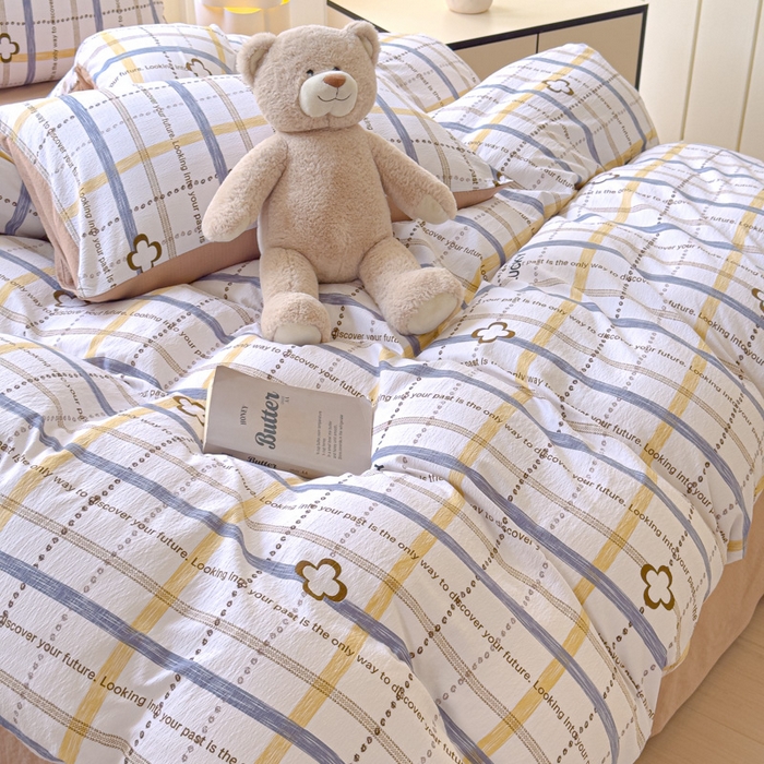 91家纺网 家纺一手货源 找家纺 蓝淋家纺 2025新款亲肤舒适皱皱棉印花四件套 灵感-灰