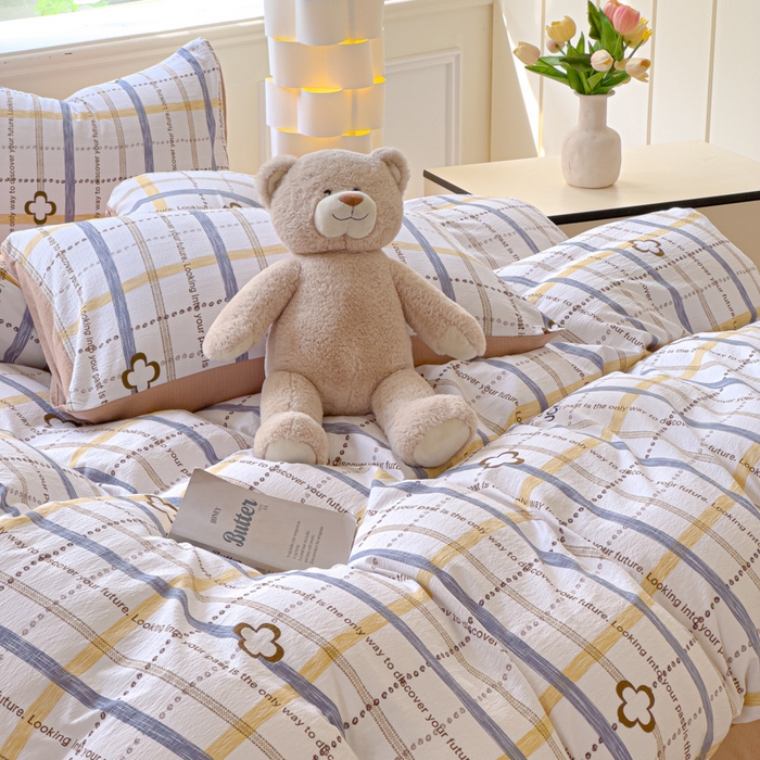 91家纺网 家纺一手货源 找家纺 蓝淋家纺 2025新款亲肤舒适皱皱棉印花四件套 灵感-灰