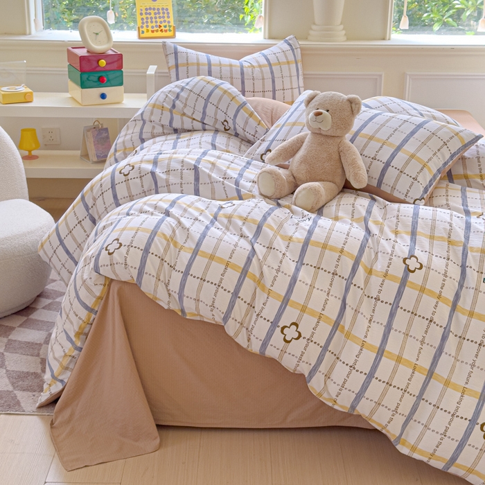 91家纺网 家纺一手货源 找家纺 蓝淋家纺 2025新款亲肤舒适皱皱棉印花四件套 灵感-灰