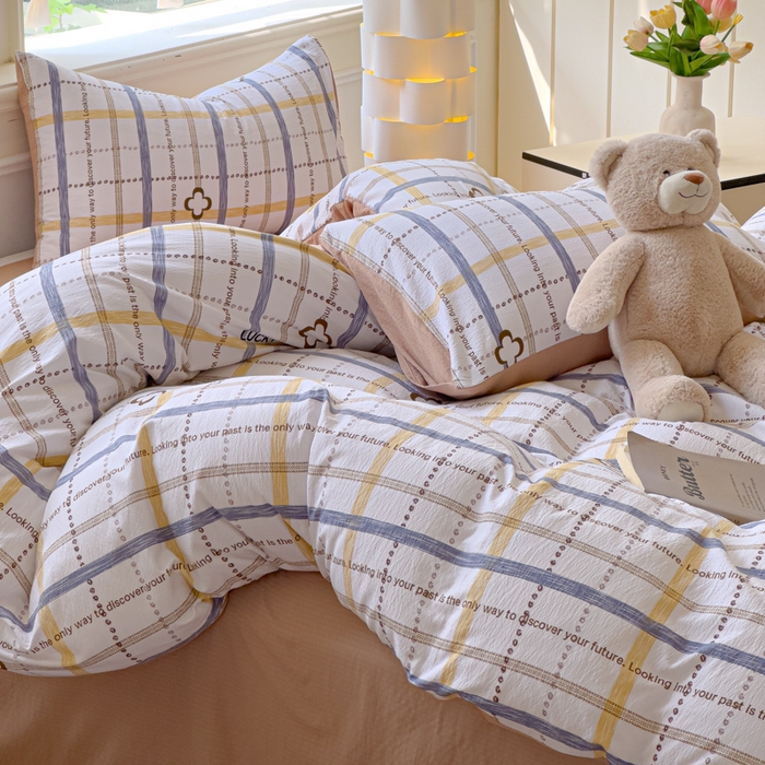 91家纺网 家纺一手货源 找家纺 蓝淋家纺 2025新款亲肤舒适皱皱棉印花四件套 灵感-灰