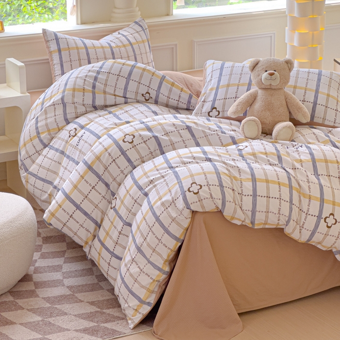 91家纺网 家纺一手货源 找家纺 蓝淋家纺 2025新款亲肤舒适皱皱棉印花四件套 灵感-灰