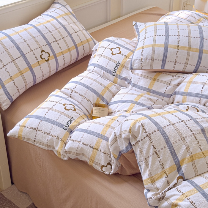 91家纺网 家纺一手货源 找家纺 蓝淋家纺 2025新款亲肤舒适皱皱棉印花四件套 灵感-灰