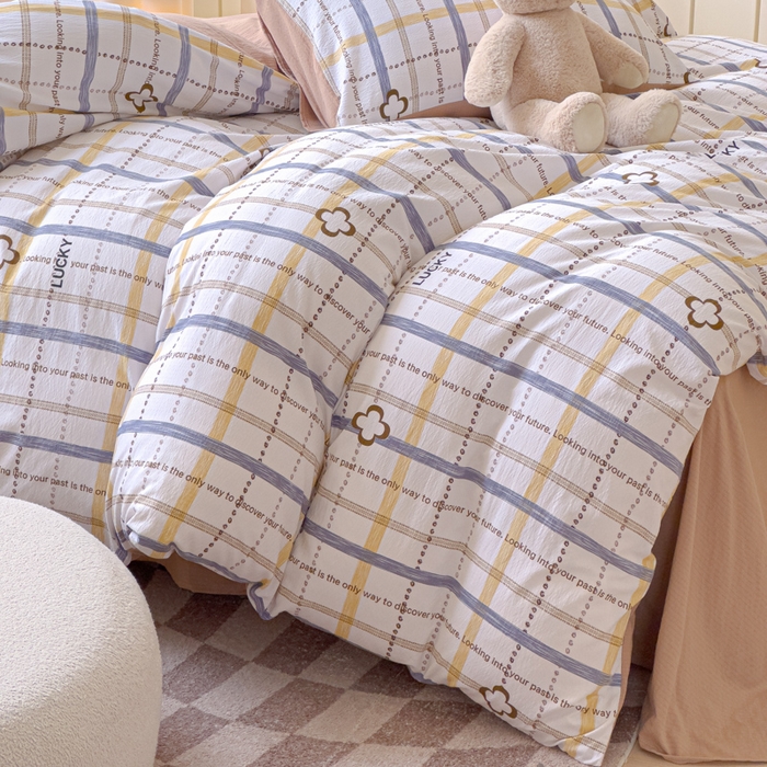 91家纺网 家纺一手货源 找家纺 蓝淋家纺 2025新款亲肤舒适皱皱棉印花四件套 灵感-灰