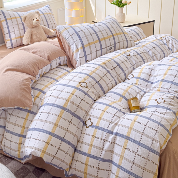 91家纺网 家纺一手货源 找家纺 蓝淋家纺 2025新款亲肤舒适皱皱棉印花四件套 灵感-灰