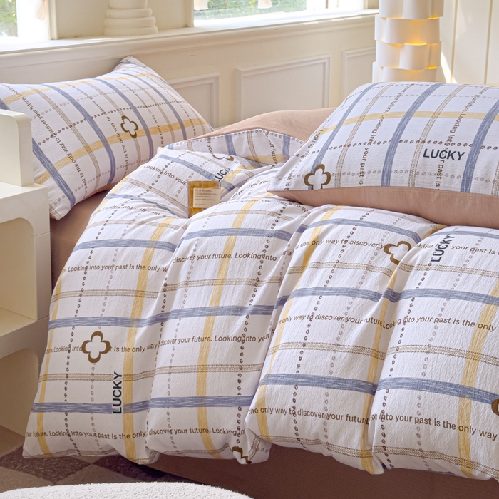 91家纺网 家纺一手货源 找家纺 蓝淋家纺 2025新款亲肤舒适皱皱棉印花四件套 灵感-灰