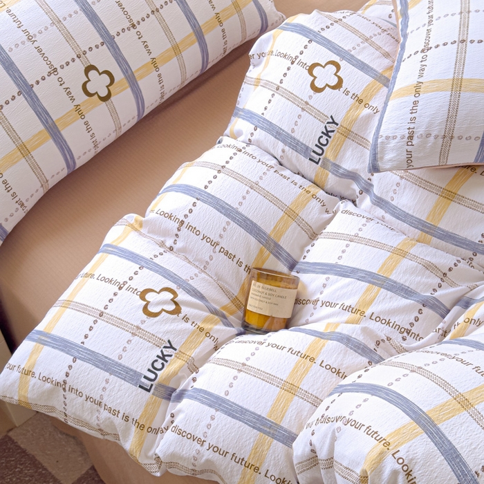 91家纺网 家纺一手货源 找家纺 蓝淋家纺 2025新款亲肤舒适皱皱棉印花四件套 灵感-灰