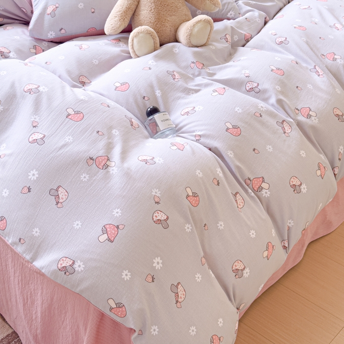 91家纺网 家纺一手货源 找家纺 蓝淋家纺 2025新款亲肤舒适皱皱棉印花四件套 浅忆-灰