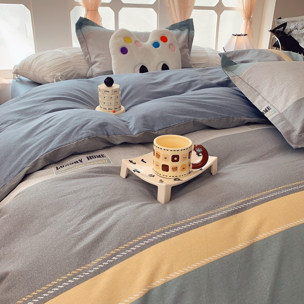 91家纺网 家纺一手货源 找家纺 莱豫家纺 2025新款亲肤舒适小清新印花纯棉四件套 条纹人生蓝