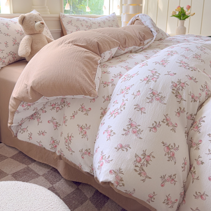 蓝淋家纺 2025新款亲肤舒适皱皱棉印花四件套 秋实-米