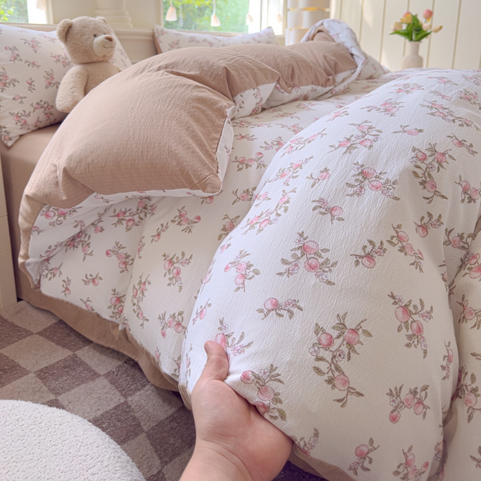 91家纺网 家纺一手货源 找家纺 蓝淋家纺 2025新款亲肤舒适皱皱棉印花四件套 秋实-米