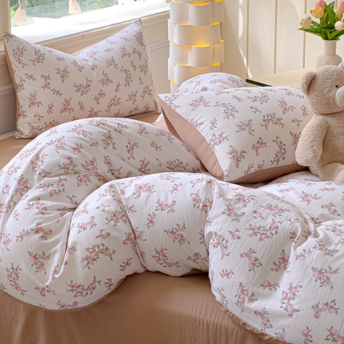 91家纺网 家纺一手货源 找家纺 蓝淋家纺 2025新款亲肤舒适皱皱棉印花四件套 秋实-米