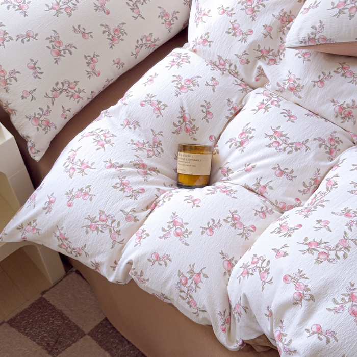 91家纺网 家纺一手货源 找家纺 蓝淋家纺 2025新款亲肤舒适皱皱棉印花四件套 秋实-米