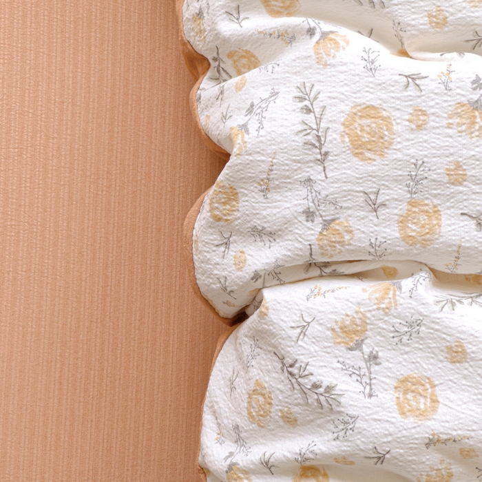 91家纺网 家纺一手货源 找家纺 蓝淋家纺 2025新款亲肤舒适皱皱棉印花四件套 惜花芷-桔