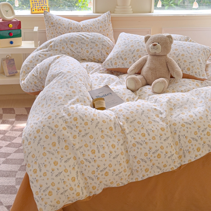 91家纺网 家纺一手货源 找家纺 蓝淋家纺 2025新款亲肤舒适皱皱棉印花四件套 惜花芷-桔