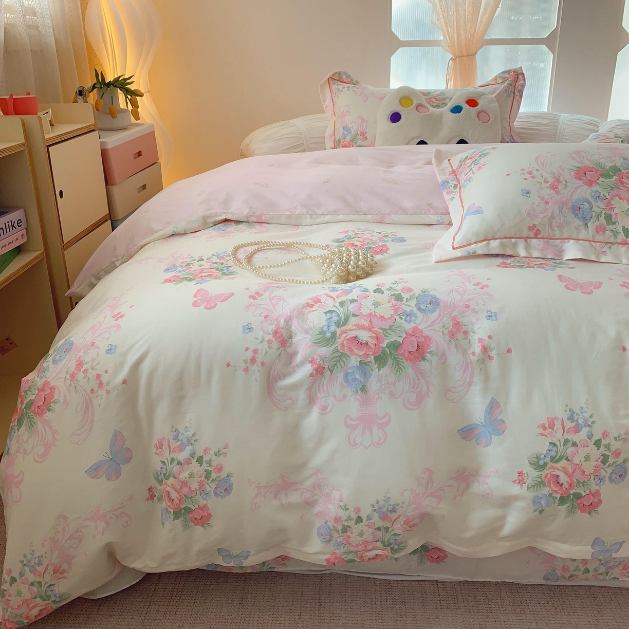 91家纺网 家纺一手货源 找家纺 莱豫家纺 2025新款亲肤舒适小清新印花纯棉四件套 香颂蝶舞