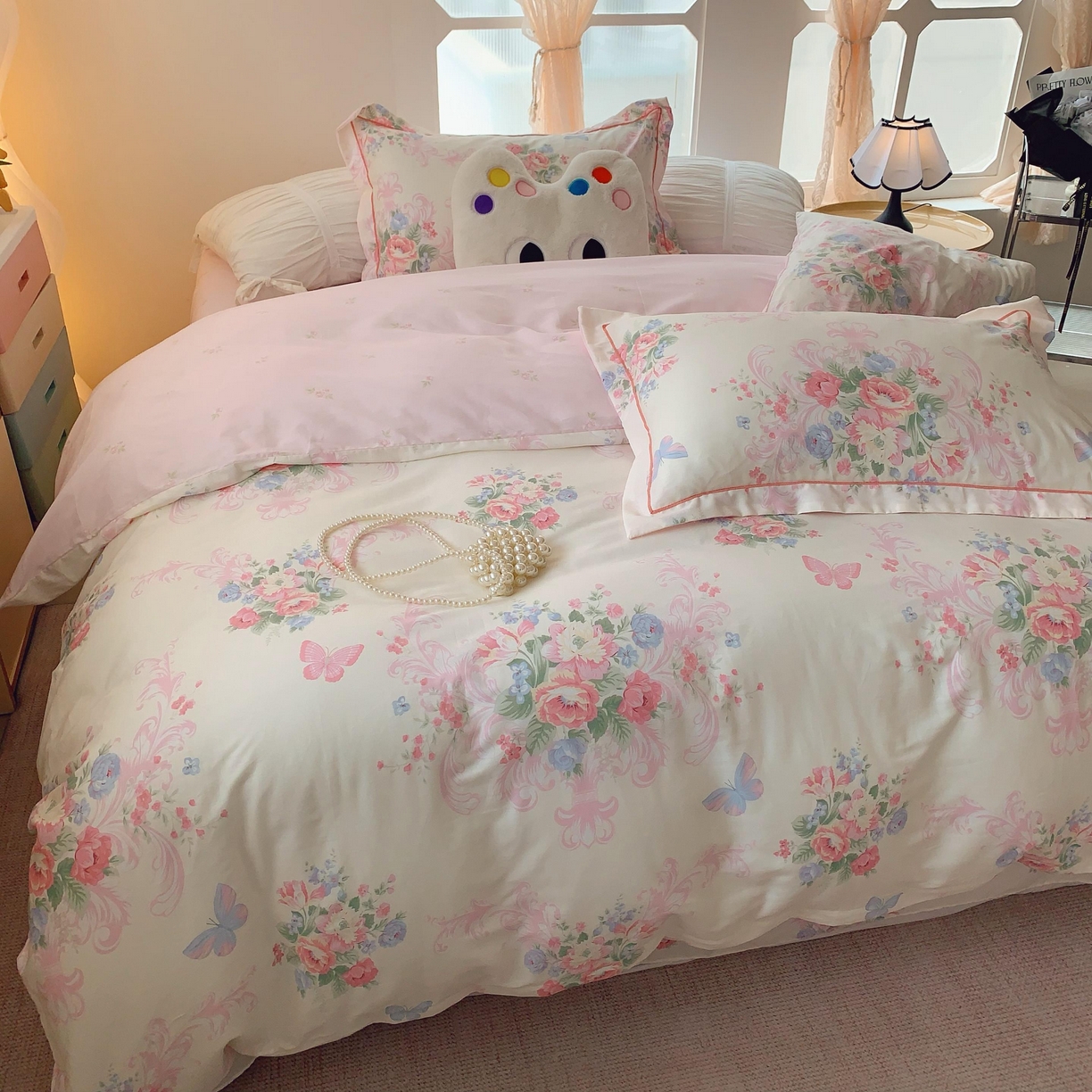 91家纺网 家纺一手货源 找家纺 莱豫家纺 2025新款亲肤舒适小清新印花纯棉四件套 香颂蝶舞