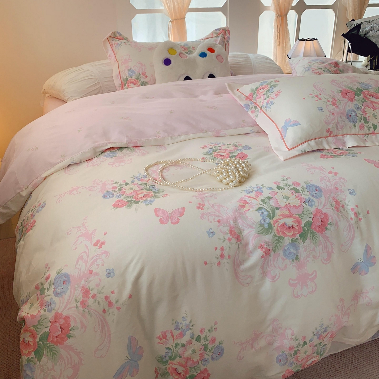 91家纺网 家纺一手货源 找家纺 莱豫家纺 2025新款亲肤舒适小清新印花纯棉四件套 香颂蝶舞