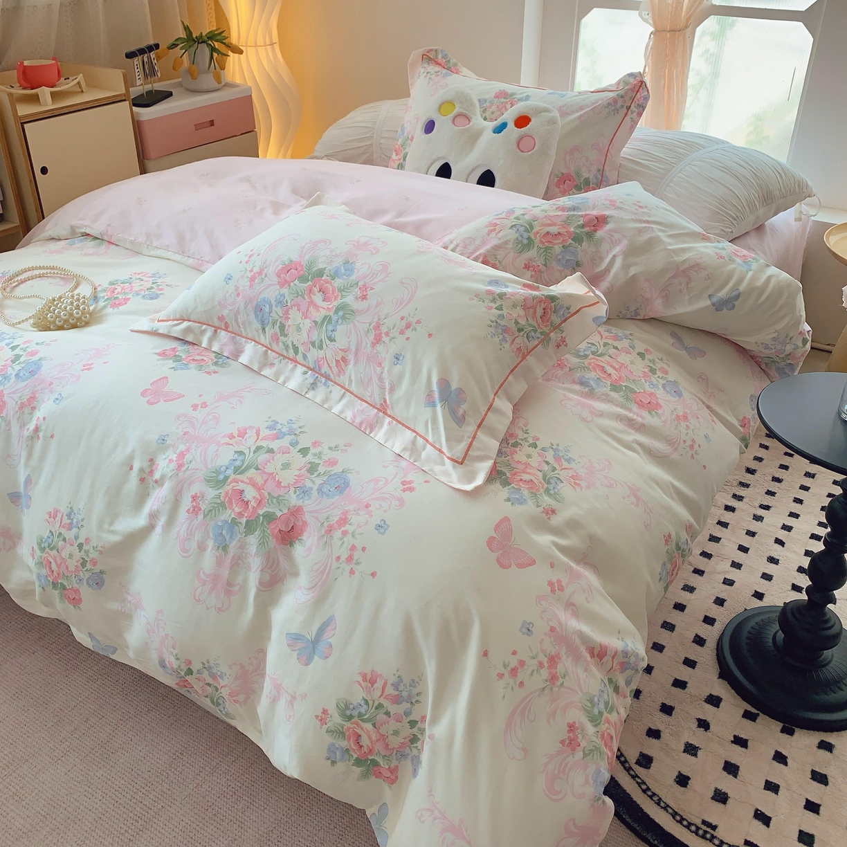 91家纺网 家纺一手货源 找家纺 莱豫家纺 2025新款亲肤舒适小清新印花纯棉四件套 香颂蝶舞