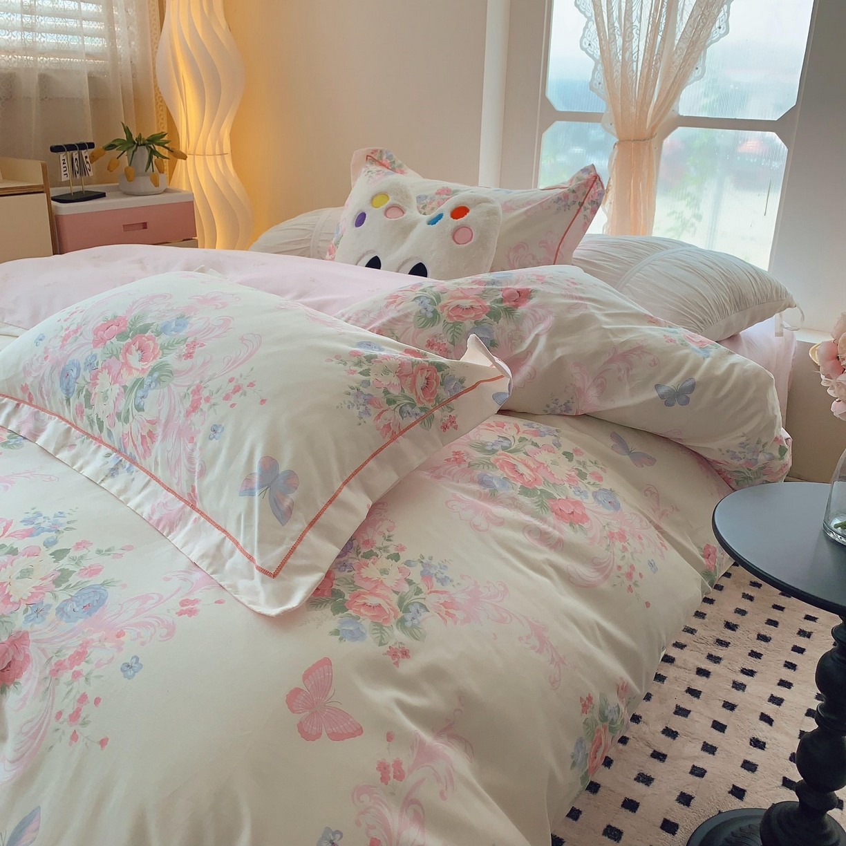 91家纺网 家纺一手货源 找家纺 莱豫家纺 2025新款亲肤舒适小清新印花纯棉四件套 香颂蝶舞