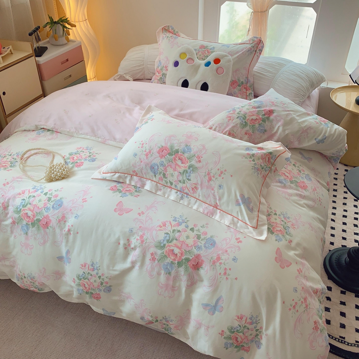 91家纺网 家纺一手货源 找家纺 莱豫家纺 2025新款亲肤舒适小清新印花纯棉四件套 香颂蝶舞