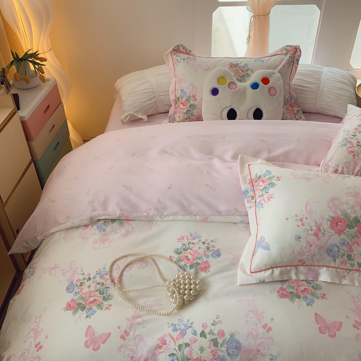 91家纺网 家纺一手货源 找家纺 莱豫家纺 2025新款亲肤舒适小清新印花纯棉四件套 香颂蝶舞