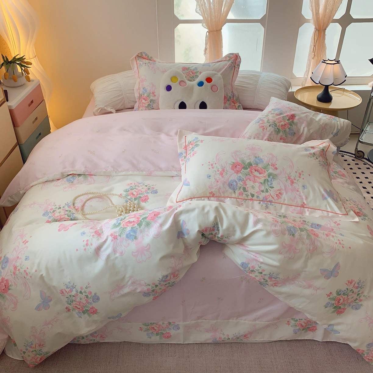 91家纺网 家纺一手货源 找家纺 莱豫家纺 2025新款亲肤舒适小清新印花纯棉四件套 香颂蝶舞