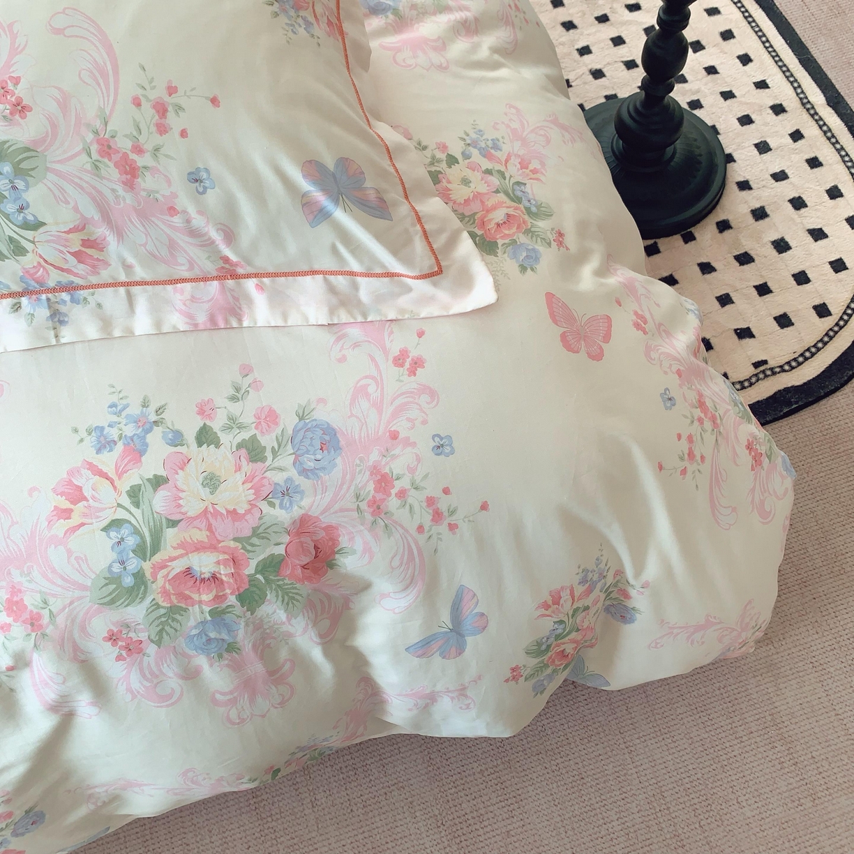 91家纺网 家纺一手货源 找家纺 莱豫家纺 2025新款亲肤舒适小清新印花纯棉四件套 香颂蝶舞