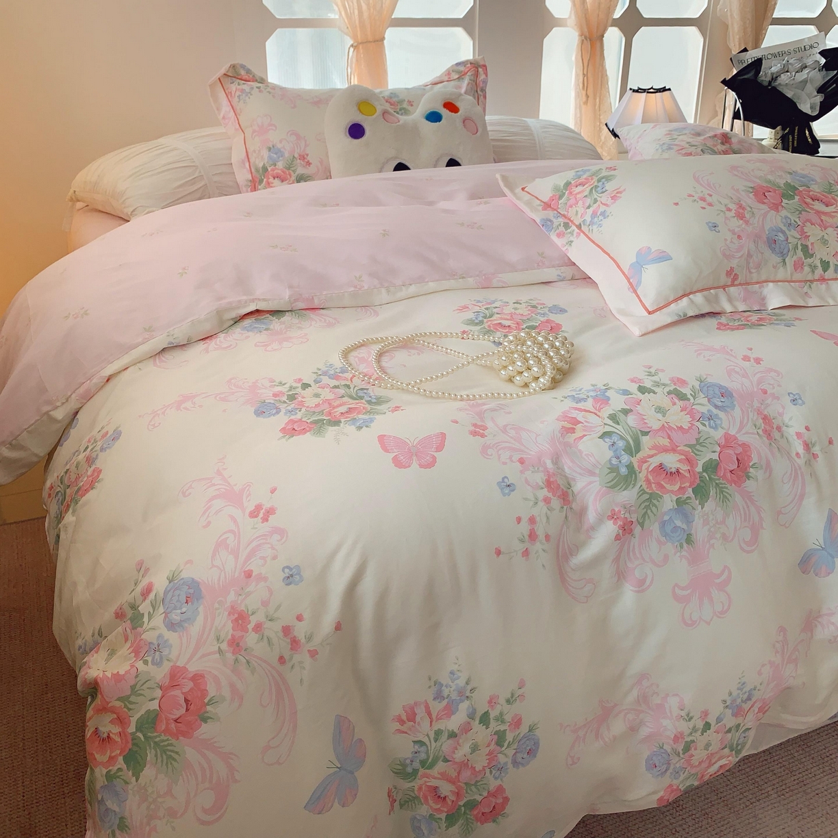 91家纺网 家纺一手货源 找家纺 莱豫家纺 2025新款亲肤舒适小清新印花纯棉四件套 香颂蝶舞