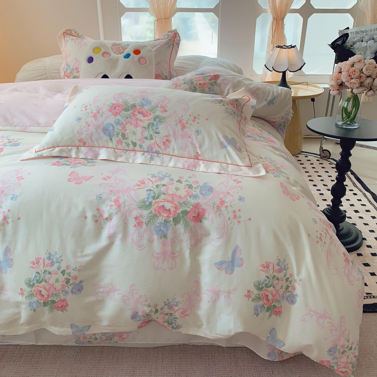 91家纺网 家纺一手货源 找家纺 莱豫家纺 2025新款亲肤舒适小清新印花纯棉四件套 香颂蝶舞