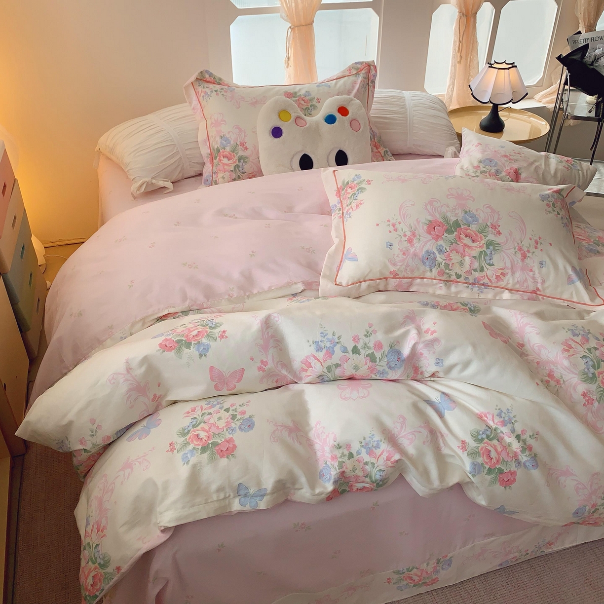 91家纺网 家纺一手货源 找家纺 莱豫家纺 2025新款亲肤舒适小清新印花纯棉四件套 香颂蝶舞