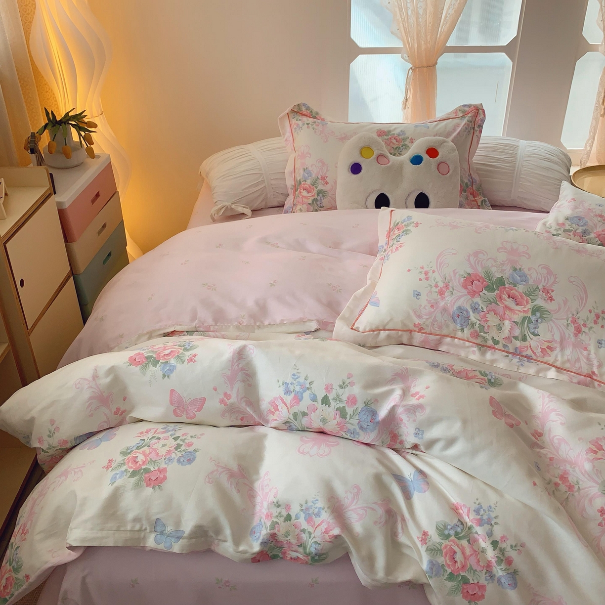 91家纺网 家纺一手货源 找家纺 莱豫家纺 2025新款亲肤舒适小清新印花纯棉四件套 香颂蝶舞