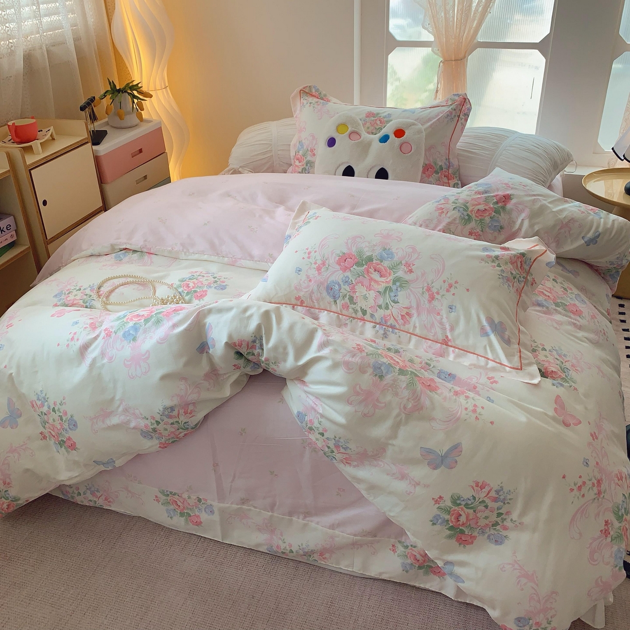 91家纺网 家纺一手货源 找家纺 莱豫家纺 2025新款亲肤舒适小清新印花纯棉四件套 香颂蝶舞