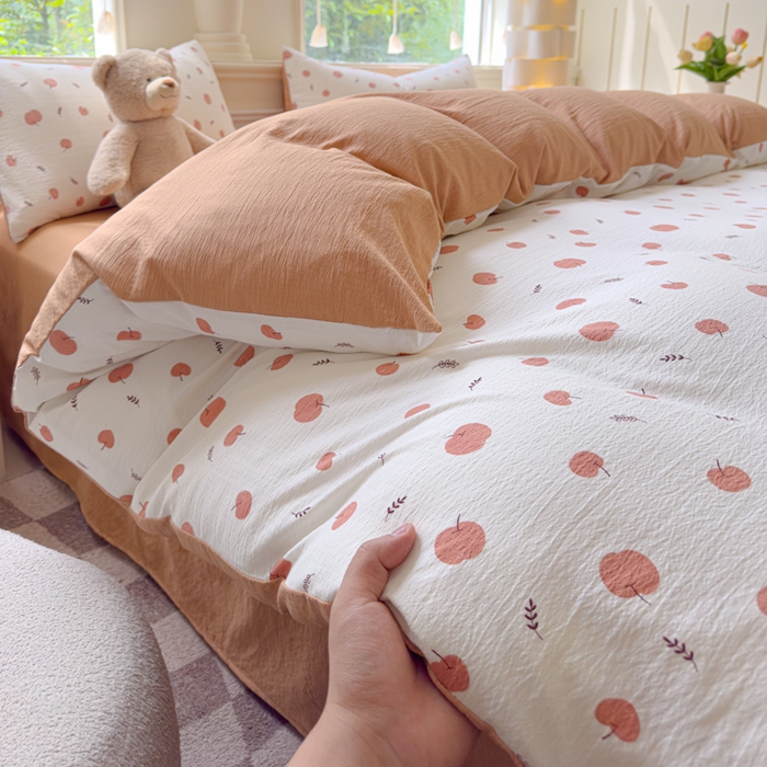 91家纺网 家纺一手货源 找家纺 蓝淋家纺 2025新款亲肤舒适皱皱棉印花四件套 夏日甜果