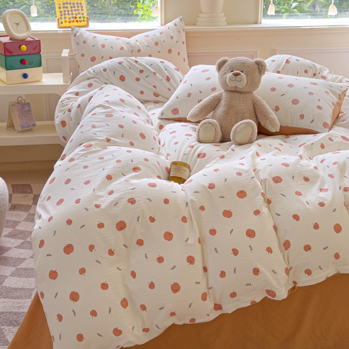 91家纺网 家纺一手货源 找家纺 蓝淋家纺 2025新款亲肤舒适皱皱棉印花四件套 夏日甜果