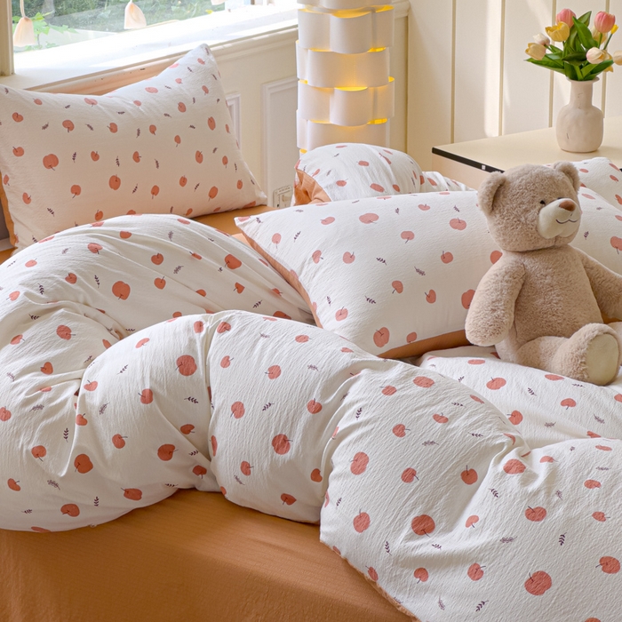 91家纺网 家纺一手货源 找家纺 蓝淋家纺 2025新款亲肤舒适皱皱棉印花四件套 夏日甜果