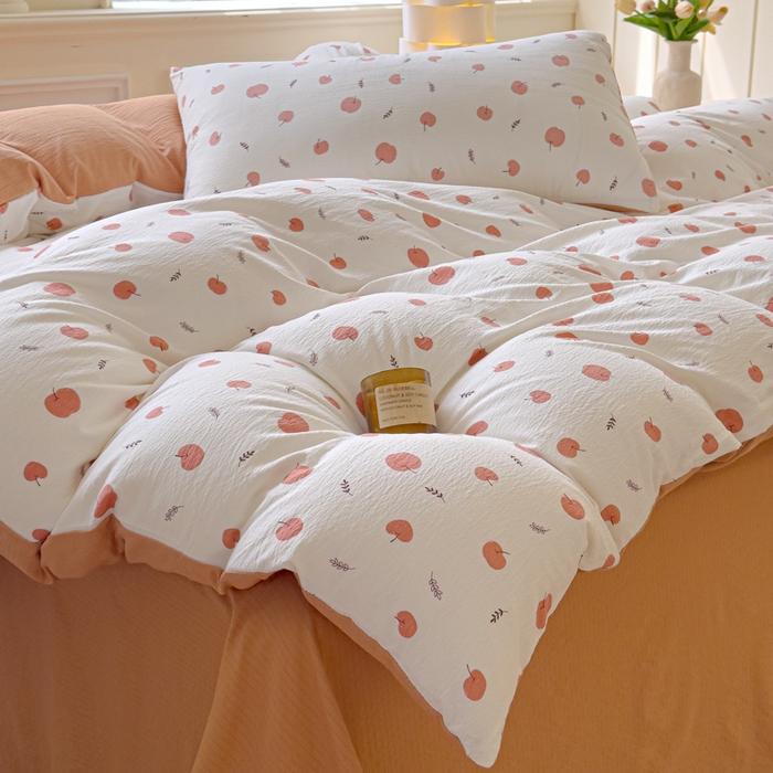 91家纺网 家纺一手货源 找家纺 蓝淋家纺 2025新款亲肤舒适皱皱棉印花四件套 夏日甜果