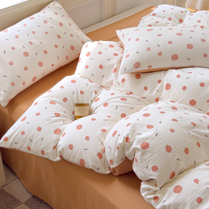 91家纺网 家纺一手货源 找家纺 蓝淋家纺 2025新款亲肤舒适皱皱棉印花四件套 夏日甜果