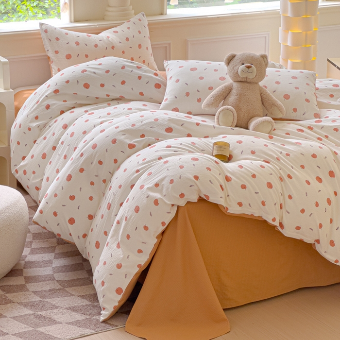 91家纺网 家纺一手货源 找家纺 蓝淋家纺 2025新款亲肤舒适皱皱棉印花四件套 夏日甜果