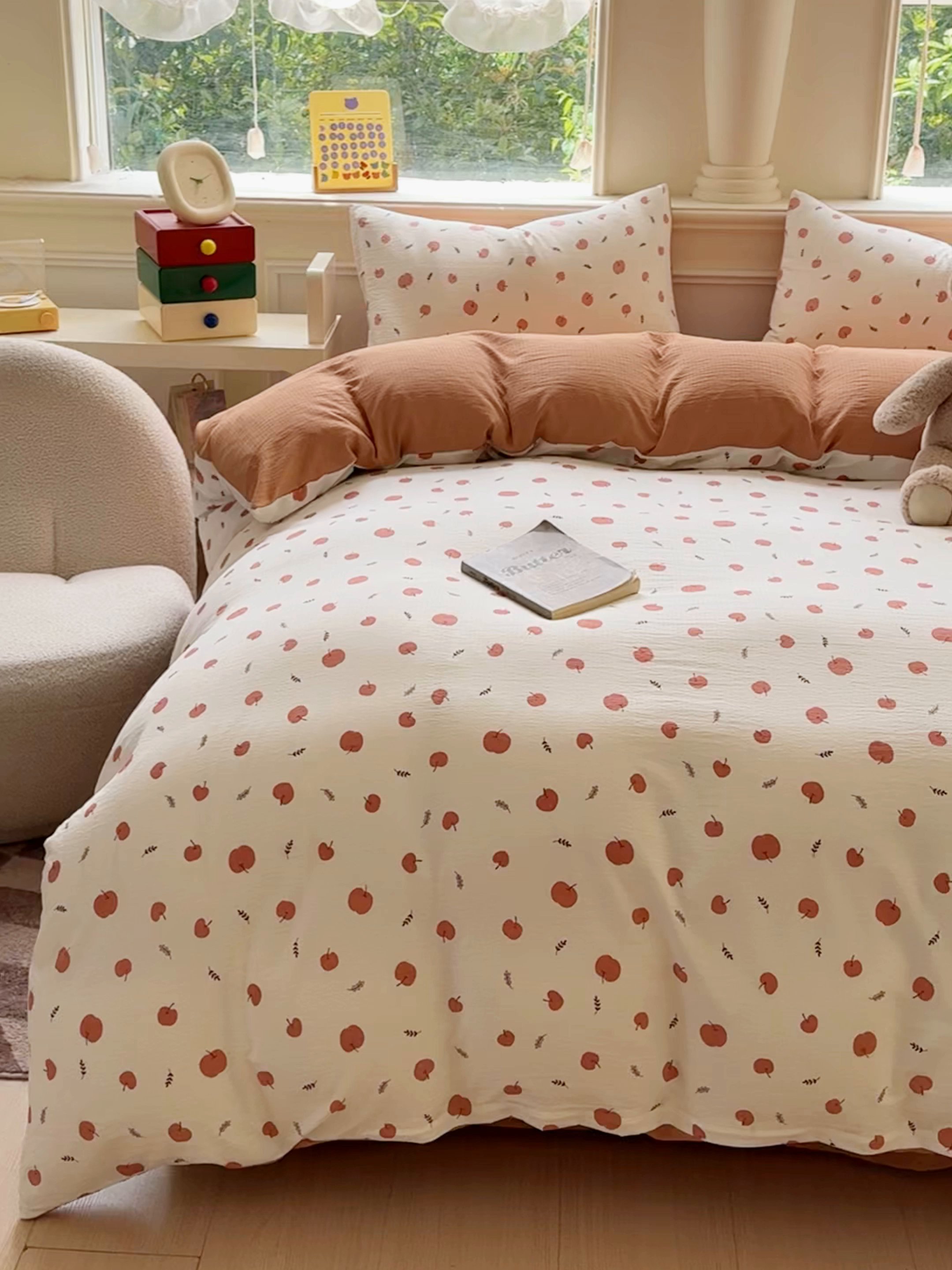 91家纺网 家纺一手货源 找家纺 蓝淋家纺 2025新款亲肤舒适皱皱棉印花四件套 夏日甜果