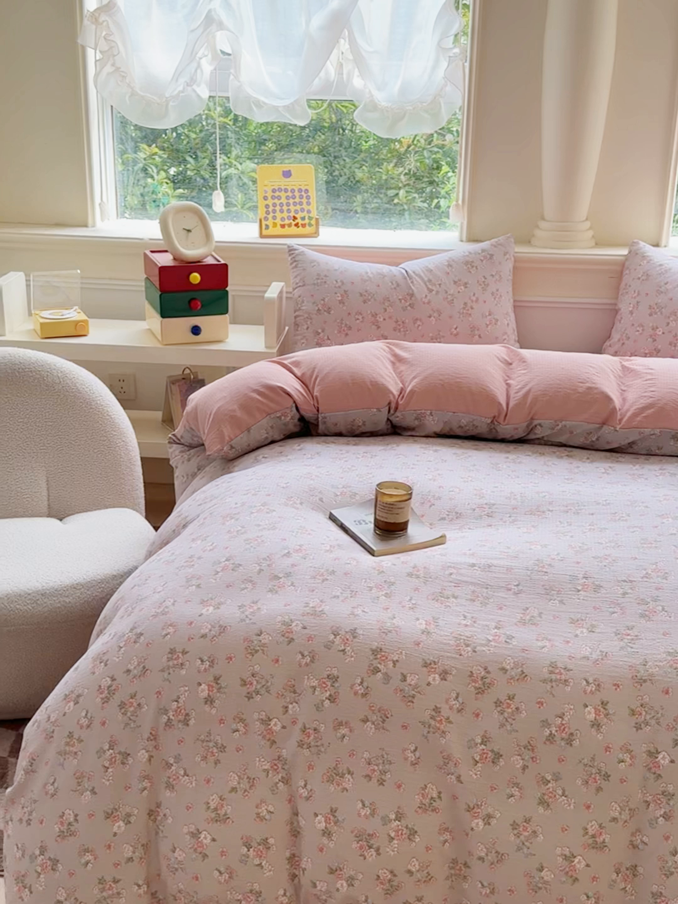 91家纺网 家纺一手货源 找家纺 蓝淋家纺 2025新款亲肤舒适皱皱棉印花四件套 茵曼-咖