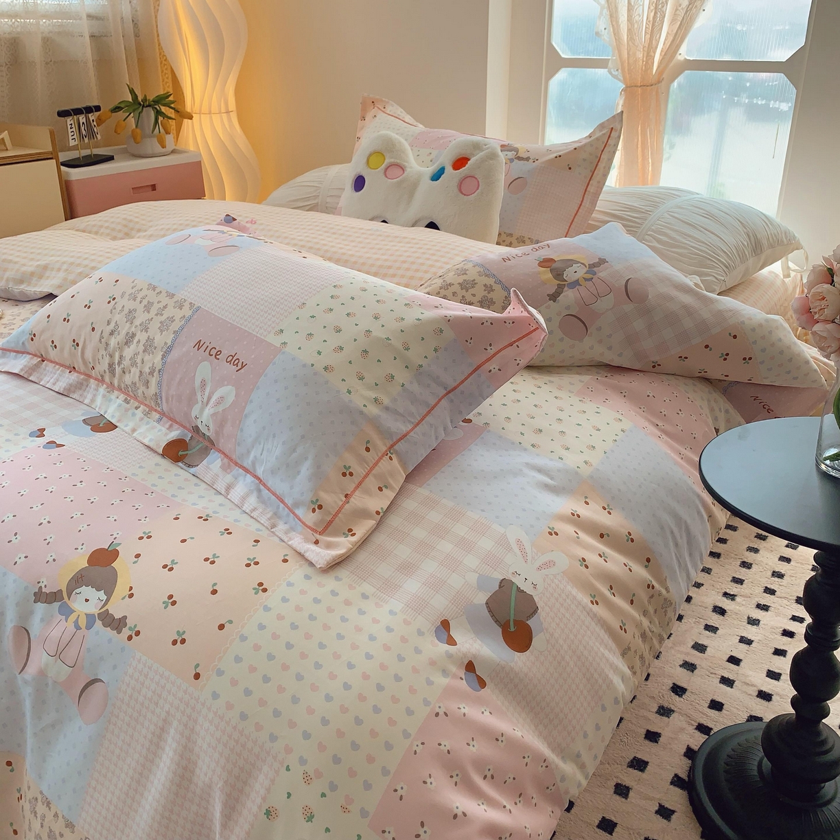 91家纺网 家纺一手货源 找家纺 莱豫家纺 2025新款亲肤舒适小清新印花纯棉四件套 小兔公主