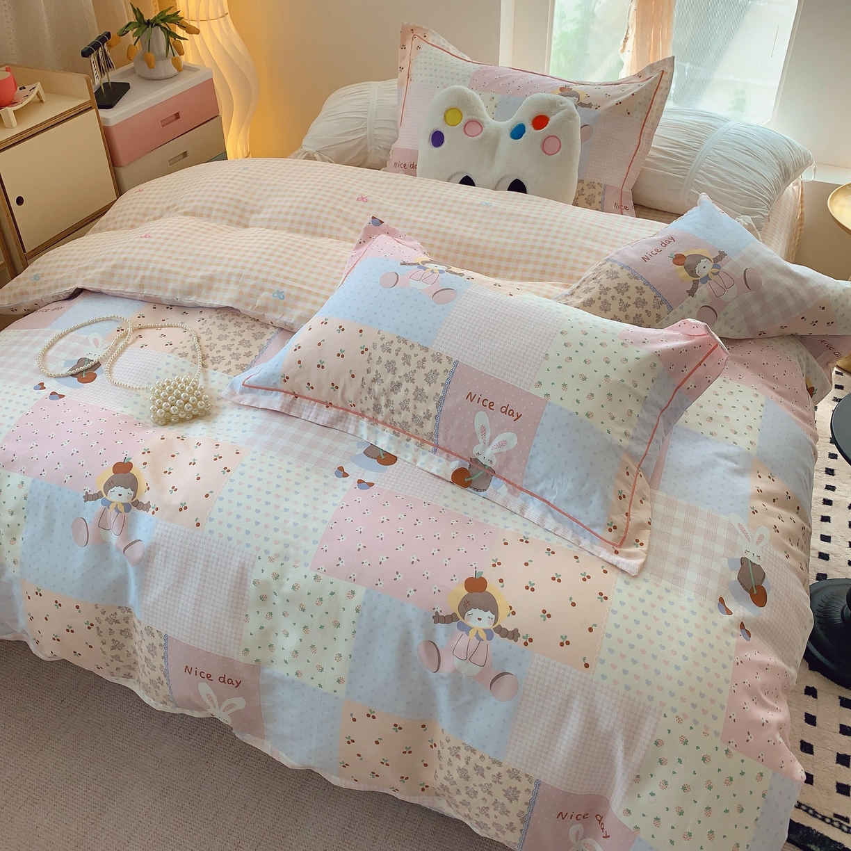 91家纺网 家纺一手货源 找家纺 莱豫家纺 2025新款亲肤舒适小清新印花纯棉四件套 小兔公主