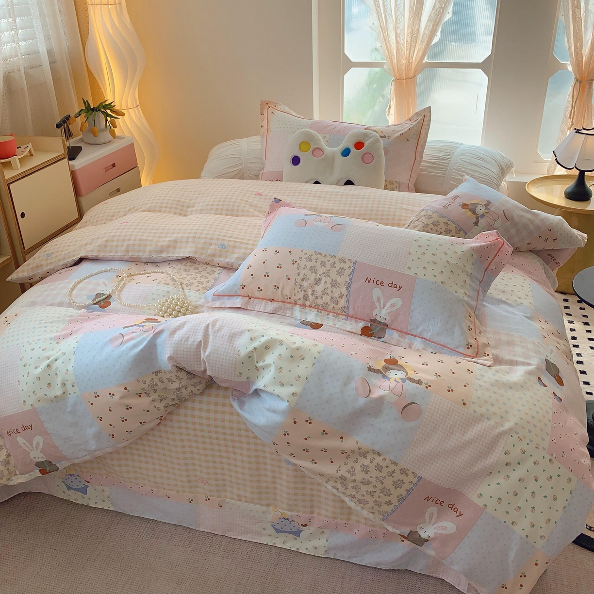 91家纺网 家纺一手货源 找家纺 莱豫家纺 2025新款亲肤舒适小清新印花纯棉四件套 小兔公主