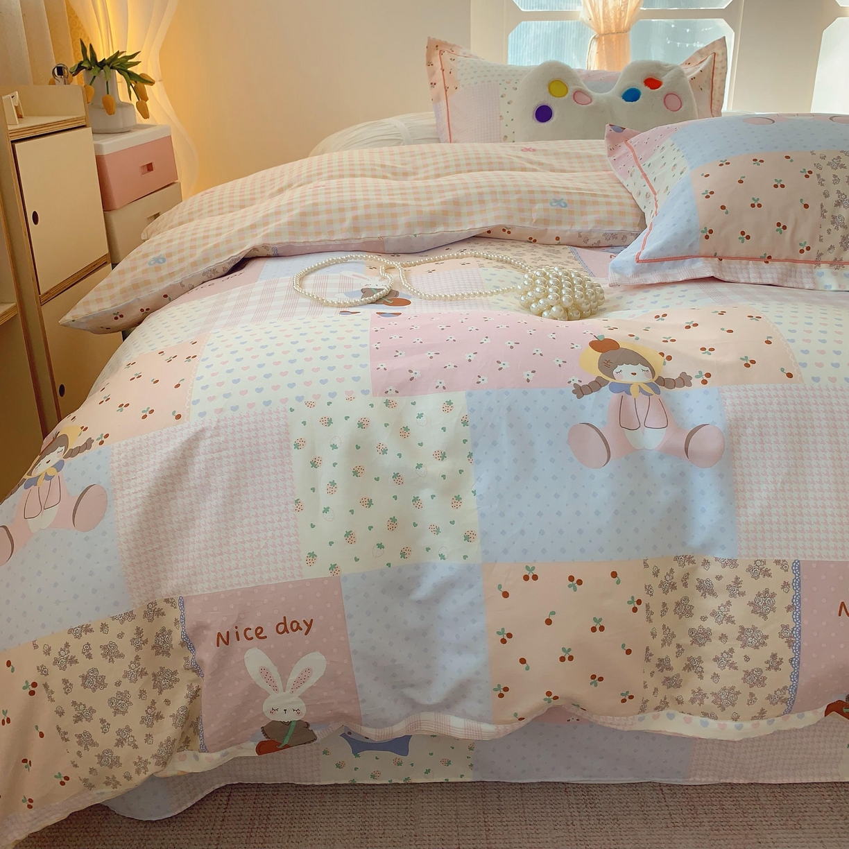 91家纺网 家纺一手货源 找家纺 莱豫家纺 2025新款亲肤舒适小清新印花纯棉四件套 小兔公主