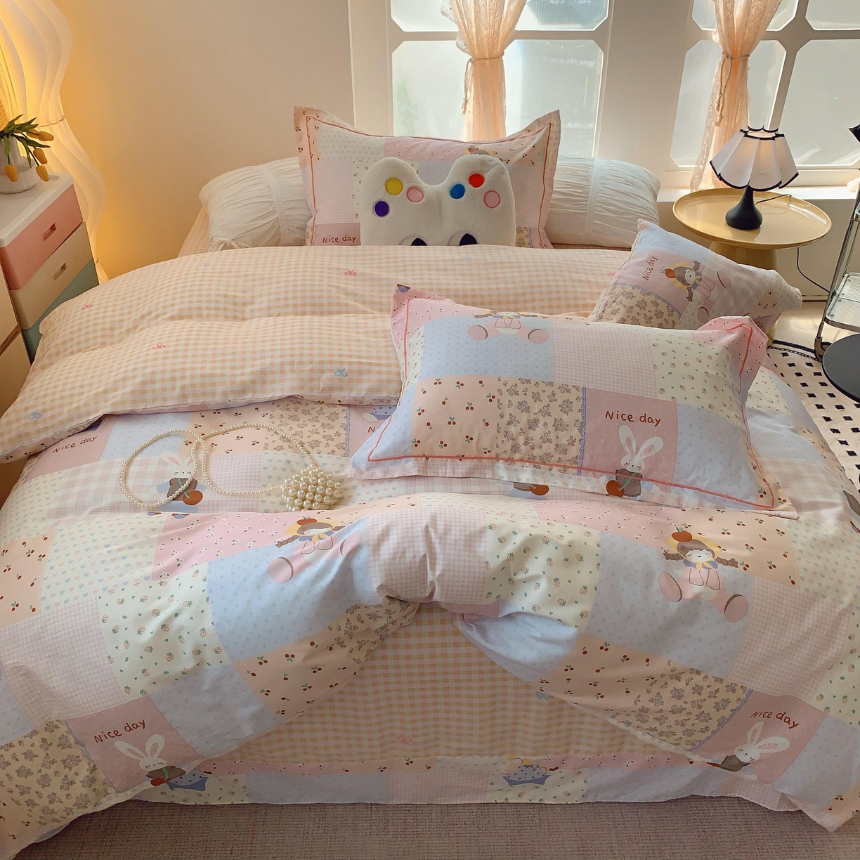 91家纺网 家纺一手货源 找家纺 莱豫家纺 2025新款亲肤舒适小清新印花纯棉四件套 小兔公主