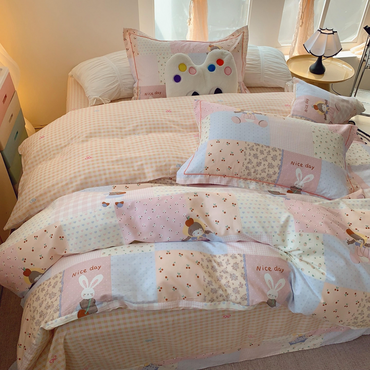 91家纺网 家纺一手货源 找家纺 莱豫家纺 2025新款亲肤舒适小清新印花纯棉四件套 小兔公主