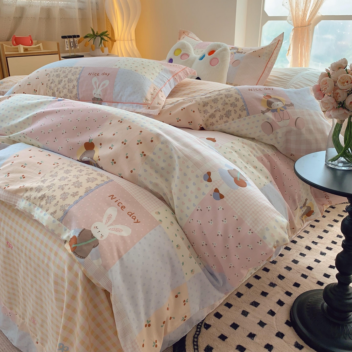 91家纺网 家纺一手货源 找家纺 莱豫家纺 2025新款亲肤舒适小清新印花纯棉四件套 小兔公主