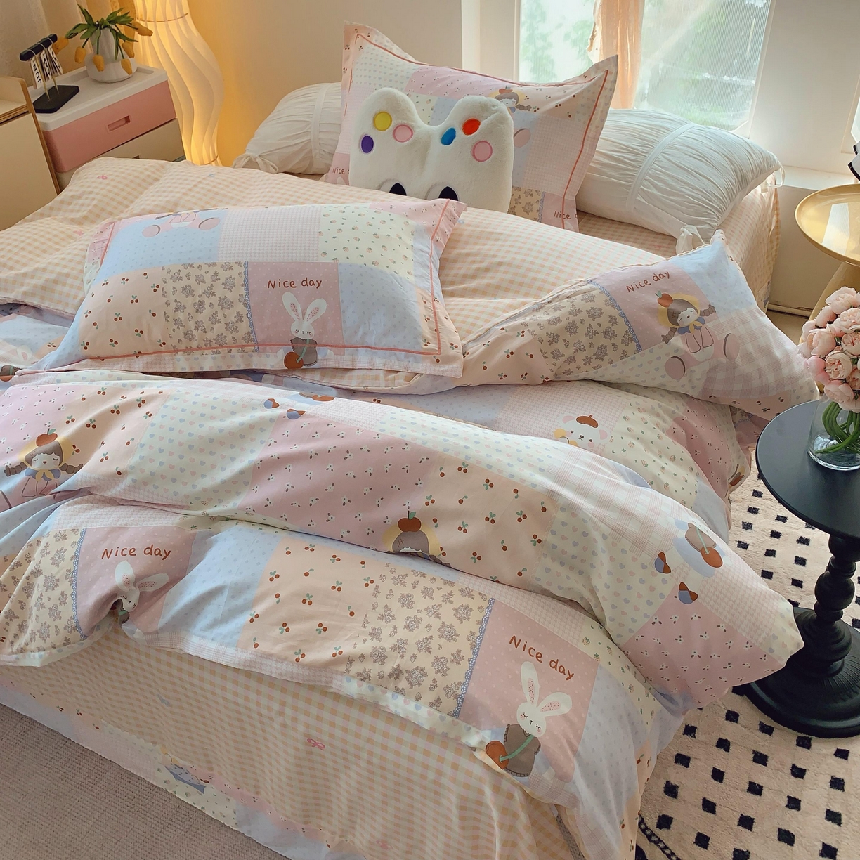 91家纺网 家纺一手货源 找家纺 莱豫家纺 2025新款亲肤舒适小清新印花纯棉四件套 小兔公主